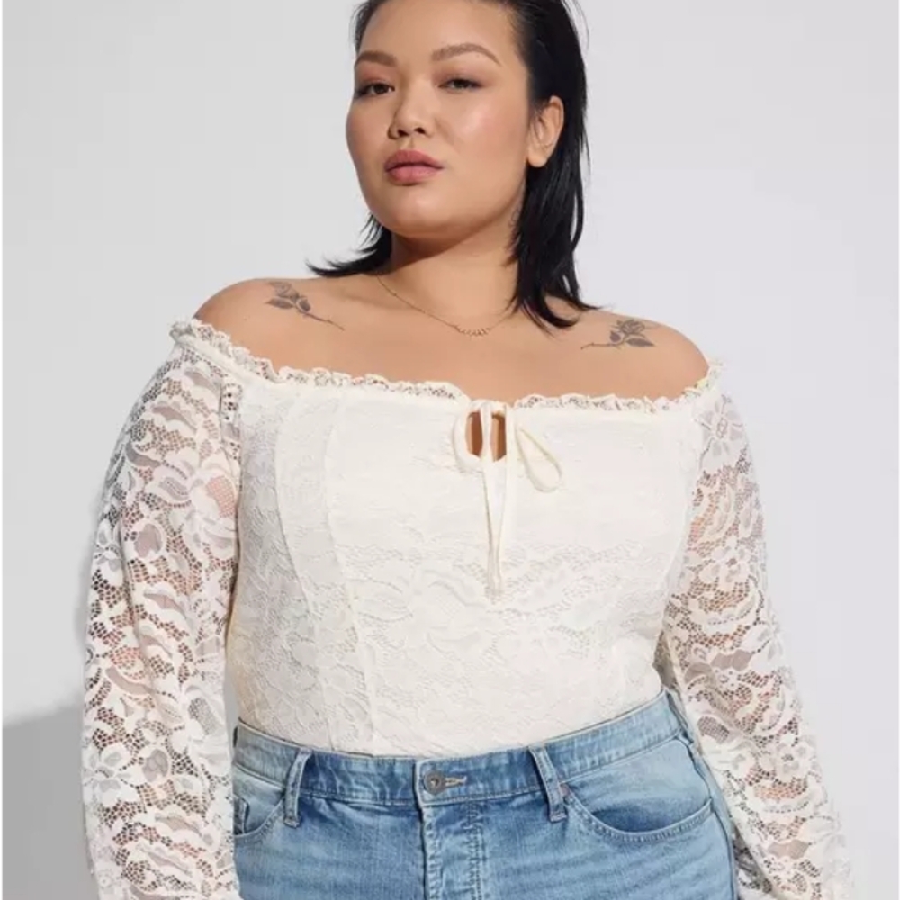 Torrid Cream Lace Off-Shoulder Top